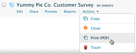 hover over actions menu select print