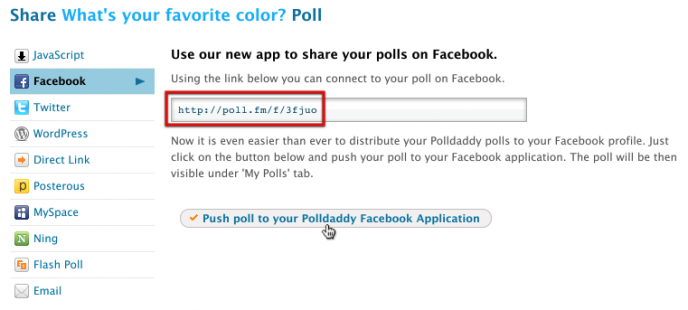 hover over push poll to Polldaddy app on FB