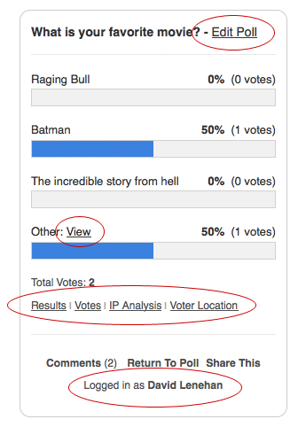 Admin links on poll results